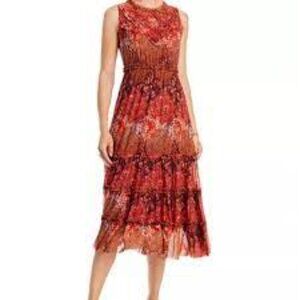 NWT Johnny Was Josephina Mesh Midi Lined Ruffles Dress -